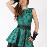 Короткое вечернее платье с асимметричным кроем и крупными цветами бирюзового цвета MS012B