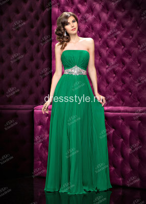 Изумрудное вечернее длинное платье с плиссированной  юбкой и  драпировкой на лифе MC027B