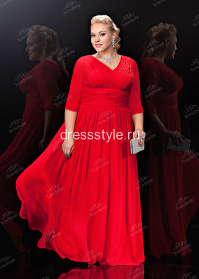 Красное вечернее длинное платье с V-образным вырезом SM0040BXL
