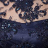 Темно-синее короткое вечернее платье с полупрозрачными рукавами и атласным поясом на талии ST063BXL