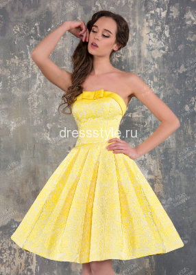 Короткое вечернее платье с А- силуэтом желтого цвета TB008B