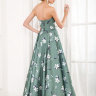 Зеленное вечернее длинное платье-бюстье с принтом из крупных цветов EM011B