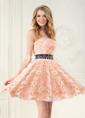 Вечернее платье розовое с объемными цветами розовое TB010B