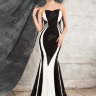 Вечернее длинное платье-бюстье в черно-белом сочетании SE002B 