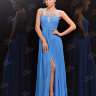 Вечернее длинное платье голубого оттенка со сверкающим «ожерельем» на лифе BB391B