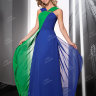 Вечернее длинное платье с геометрическим сочетанием ярко-синего и изумрудно-зеленого оттенка ND023B