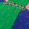 Вечернее длинное платье с геометрическим сочетанием ярко-синего и изумрудно-зеленого оттенка ND023B