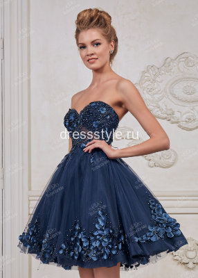 Синее Коктейльное платье-бюстье FA091B