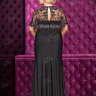 Черное вечернее длинное платье с кружевной накидкой и сверкающим поясом C0439BXL