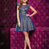 Короткое вечернее платье сапфирового цвета с кружевной вуалью C0597B