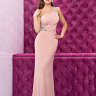 Розовое длинное вечернее платье с с асимметричной бретелью CW006B