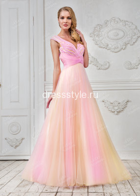  Розовое  вечернее платье с А-силуэтом и V-образным вырезом лифа CH0012B