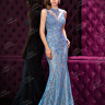 Голубое вечернее длинное платье расшитое камнями пайетками и бисером FA046B