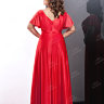 Красное вечернее длинное платье с декор на плечах и поясе выполнено из страз и камней FF043BXL