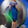 Короткое вечернее платье синего цвета  с приоткрытой спиной KP0106B