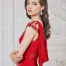 Красное вечернее длинное платье с полупрозрачной  сеткой на декольте украшенной бусинами и пайетками CH0023B 