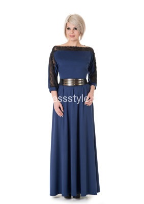 Платье в пол кружевное синее Виола