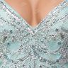 Вечернее короткое платье нежно-голубого оттенка с полупрозрачные рукава и глубокое декольте KP0317B 