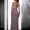 Коричневое вечернее длинное платье с прозрачными рукавами  расшитыми кружевом и изящной фурнитурой KP0385B