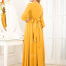 Вечернее длинное платье с широким  поясом-кушаком желтого цвета ND047B