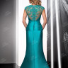Вечернее длинное платье с геометрическими  формами изумрудного цвета KP0387B