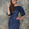 Короткое вечернее платье темно- синего цвета с пышными рукавами ND049B