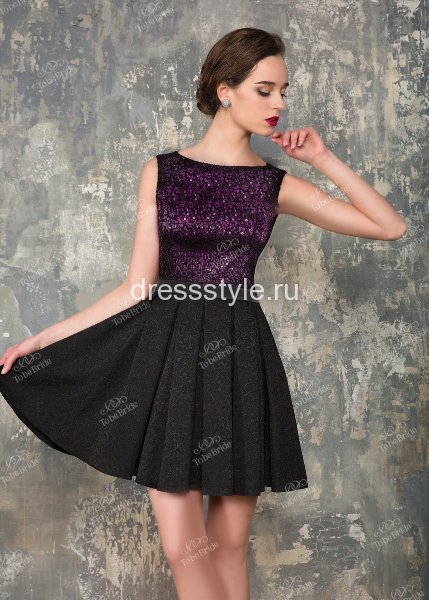 Короткое вечернее платье черного цвета с пышной юбкой и открытой спиной ND042B