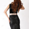 Короткое вечернее платье-футляр с бархатным лифом  и атласным поясом ND046B