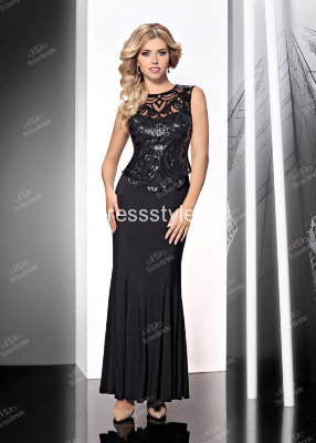 Черное вечернее приталенное платье расшитое пайетками CW278B