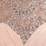 Вечернее длинное бледно-розовое платье с декором на талии и лифе из камней, страз, бисера MC020B