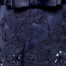 Темно-синее короткое вечернее платье с полупрозрачными рукавами и атласным поясом на талии ST063B