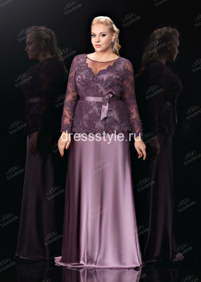 Длинное вечернее платье брусничного оттенка с атласной юбкой и  фактурным  кружевным верхом  ST093BXL