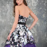 Короткое вечернее платье с авангардным  принтом и яркой фиолетовой сеткой на юбке TB006B