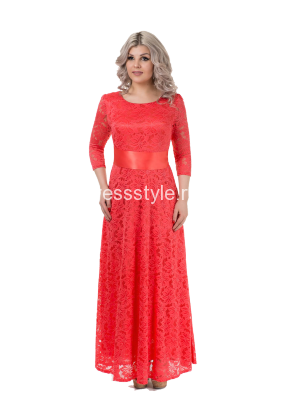 Красное платье с длинными рукавами в пол Скарлетт коралл