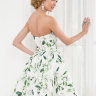 Короткое вечернее платье-бюстье с цветочным орнаментом  и пышной юбкой колокол EM014B