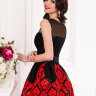 Короткое вечернее платье с пышной юбкой колокол черно-красного оттенка ND071B