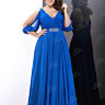 Синее длинное вечернее платье с полупрозрачными рукавами и разрезами на них BB126BXL