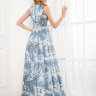 Длинное вечернее платье нежно голубого оттенка с цветочным принтом NN016B