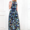 Вечернее длинное платье с ярким принтом луговых трав в сочетании цветных и полупрозрачных полос ткани ND073B   