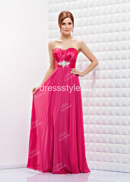 Вечернее длинное платье цвет фуксия с завышенной талией  и плиссированной юбкой BB452B
