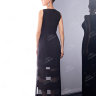 Черное длинное вечернее платье с полупрозрачными полосами BV003B