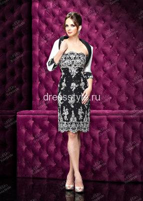 Вечернее платье-футляр на тонких бретелях покрытое цветочным кружевом и укороченный жакет C0254B