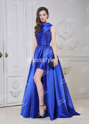 Синее вечернее платье с открытой спиной FA082B