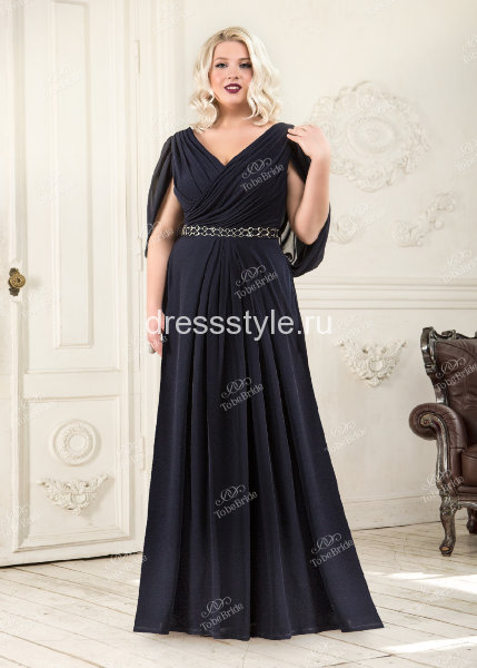 Синее вечернее платье в классическом греческом стиле NN009B